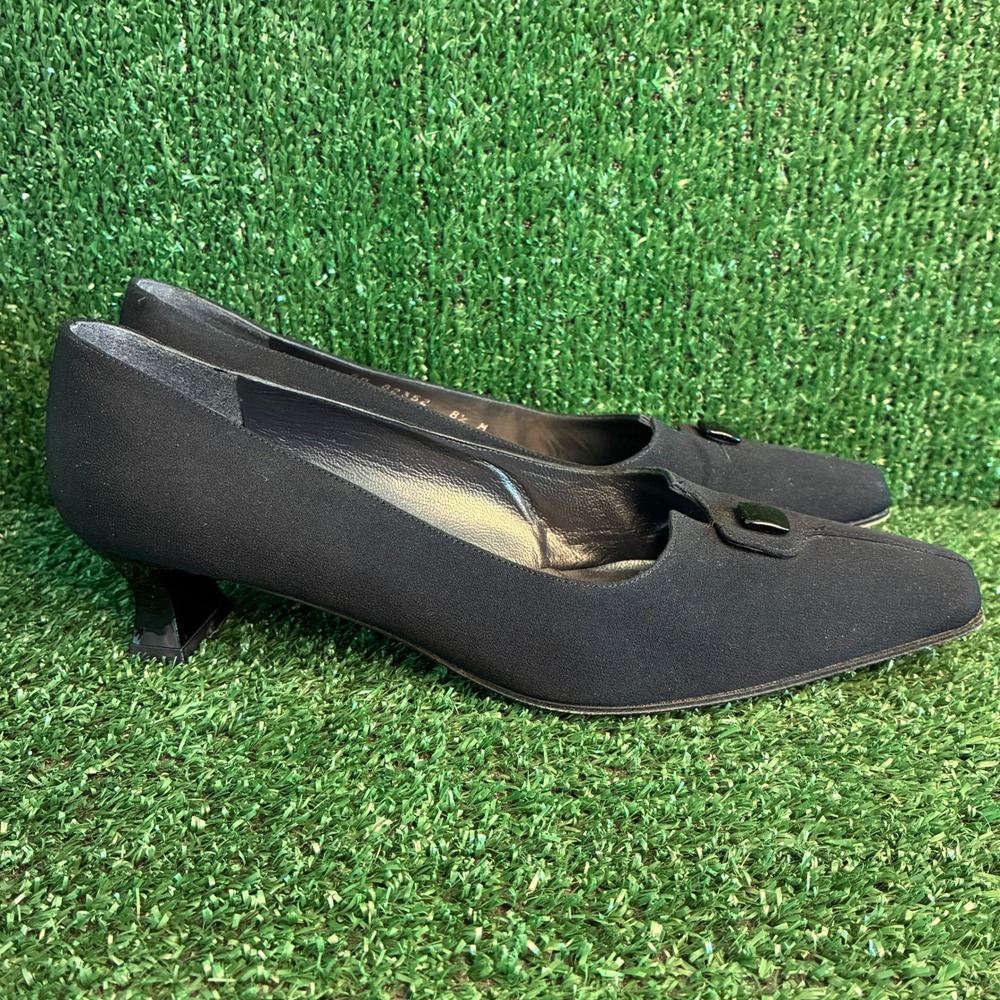 Stuart Weitzman Square Toe Low Kitten Heel Classic Pumps Black Womens Size 8.5 M